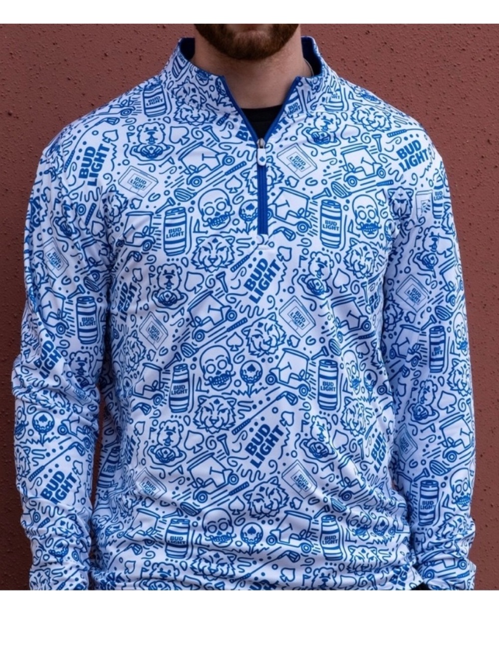 Pins & Aces Bud Light Golf Blue & White Quarter-Zip Pullover L